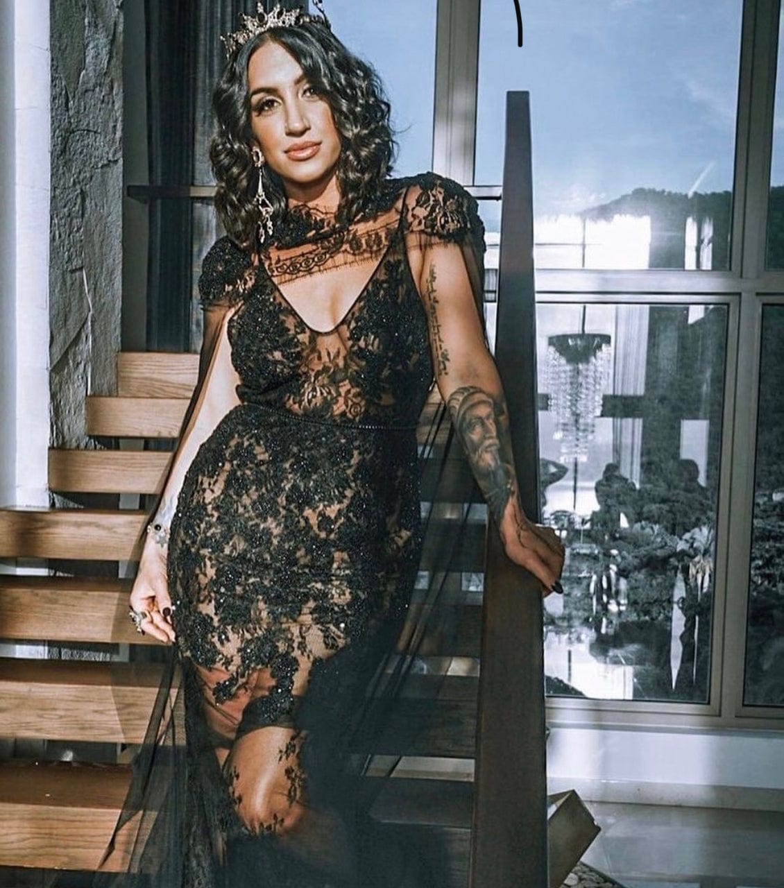 Lace - Custom Mermaid Wedding Dress With Detachable Lace Cape, Black Jinza Bridal Lace - Custom Mermaid Wedding Dress With Detachable Lace Cape, Black Jinza Bridal
