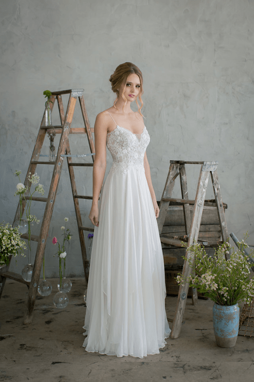 Silk Chiffon - Spaghetti Strap Hand-Beaded Sheath Wedding Dress, Ivory –  Jinza Bridal