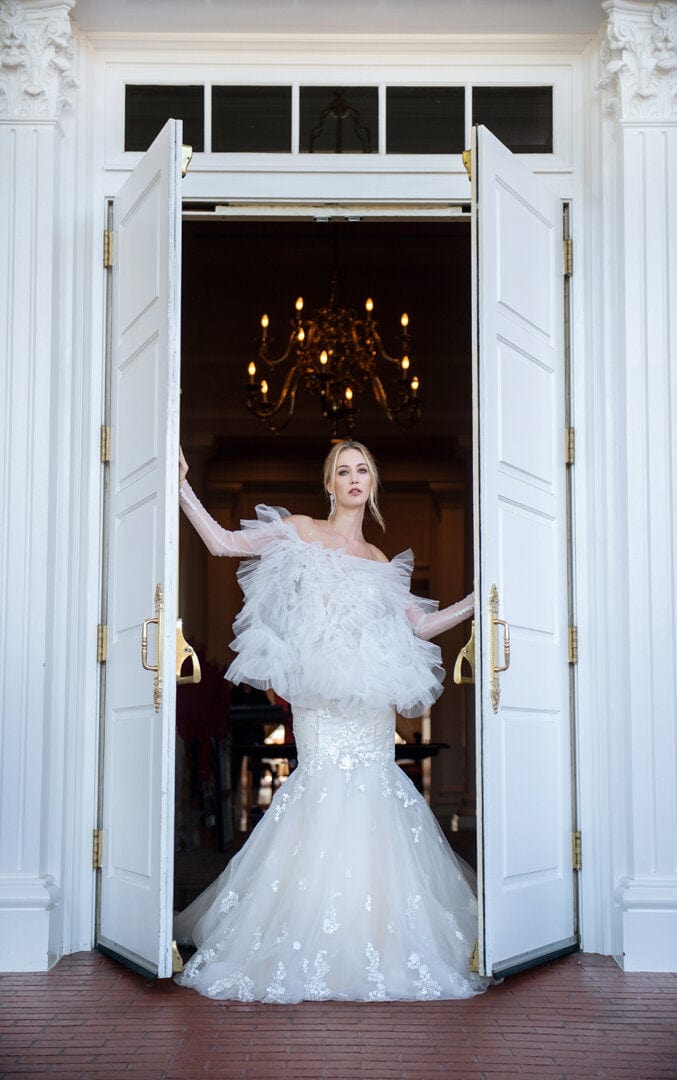 Tulle Lace - Two-Piece Mermaid Wedding Dress With Sleeves Top Skirt, B Jinza Bridal Tulle Lace - Two-Piece Mermaid Wedding Dress With Sleeves Top Skirt, B Jinza Bridal