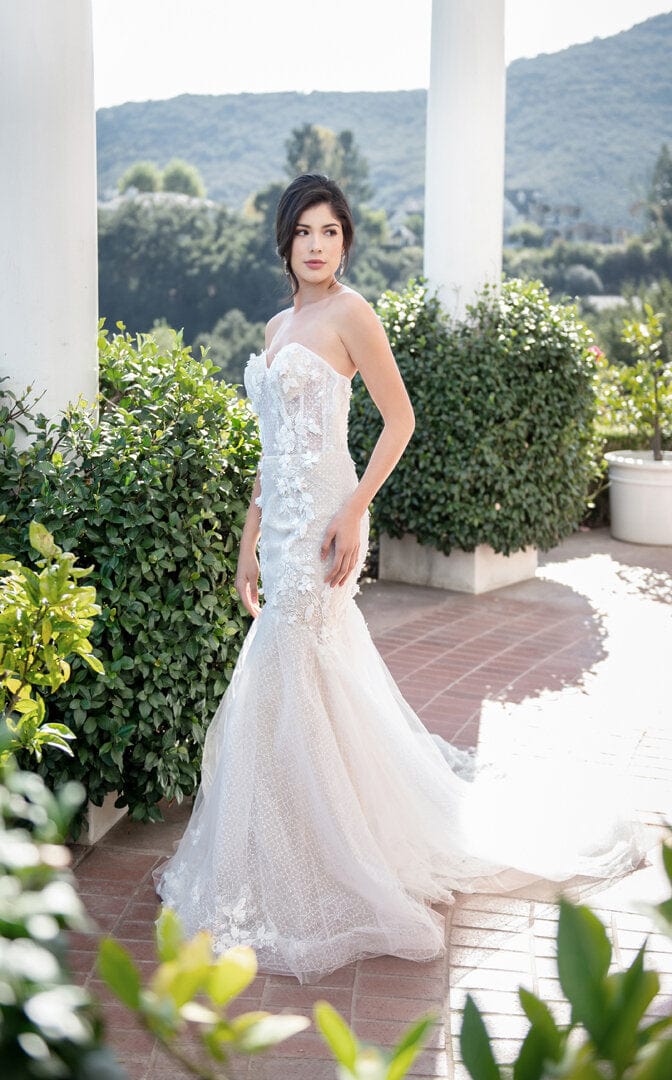 Tulle - Mermaid Sweetheart Sparkly 3D Lace Wedding Dress, White Jinza Bridal Tulle - Mermaid Sweetheart Sparkly 3D Lace Wedding Dress, White Jinza Bridal