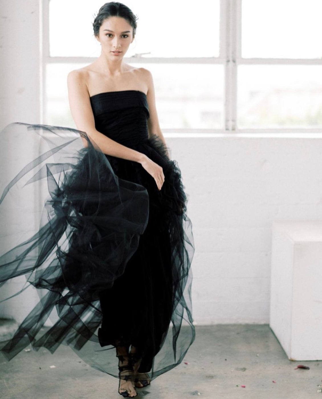 Tulle - Simple Gothic A-Line Wedding Dress, Black Jinza Bridal Tulle - Simple Gothic A-Line Wedding Dress, Black Jinza Bridal