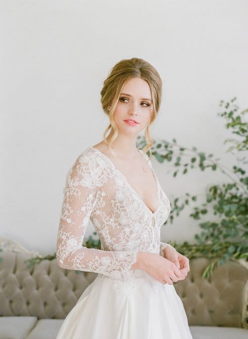 Silk Satin Organza A-Line Long Sleeve Wedding Dress See-Through