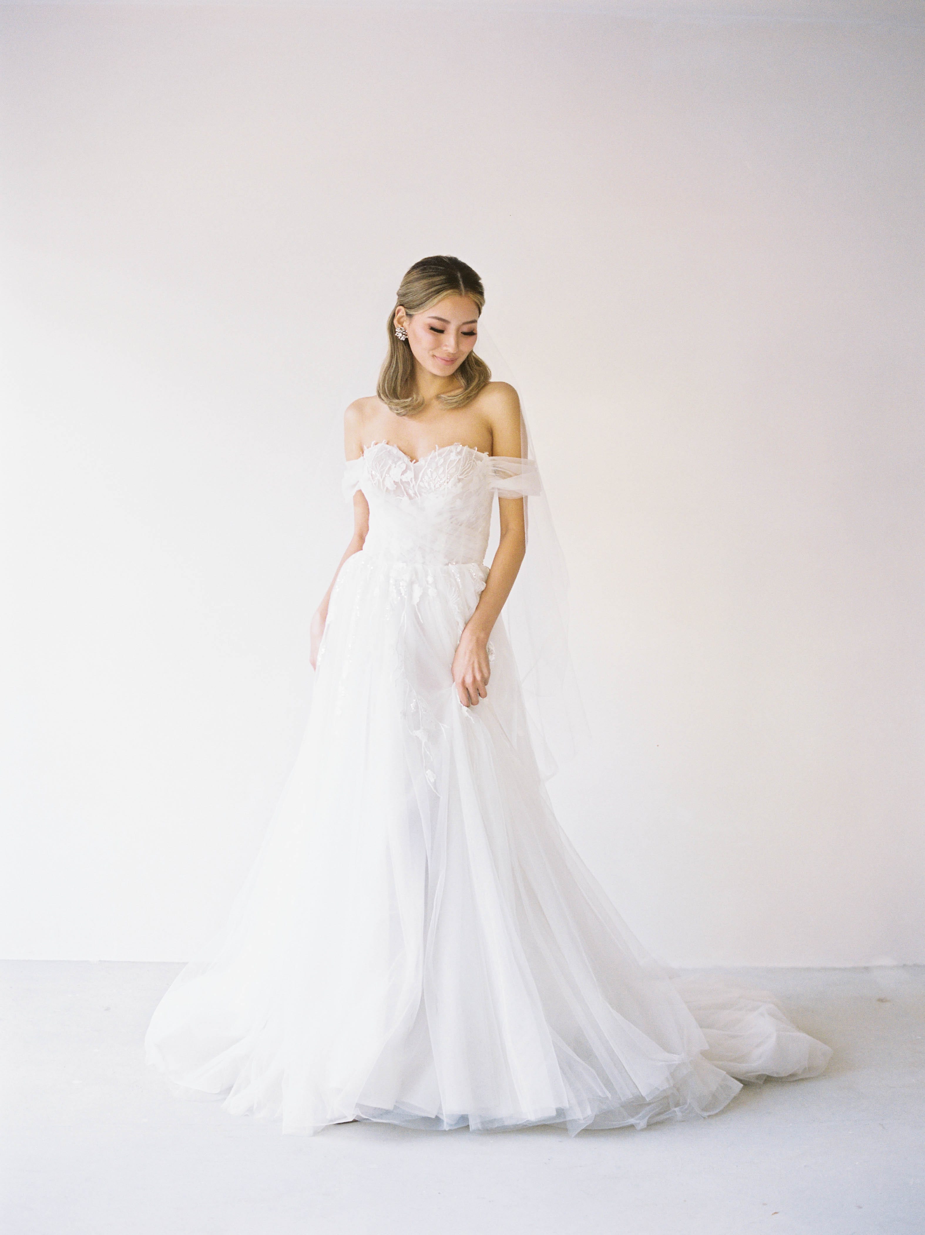 Tulle - A-Line Corset Strapless Wedding Dress Beaded Lace, White Jinza Bridal Tulle - A-Line Corset Strapless Wedding Dress Beaded Lace, White Jinza Bridal