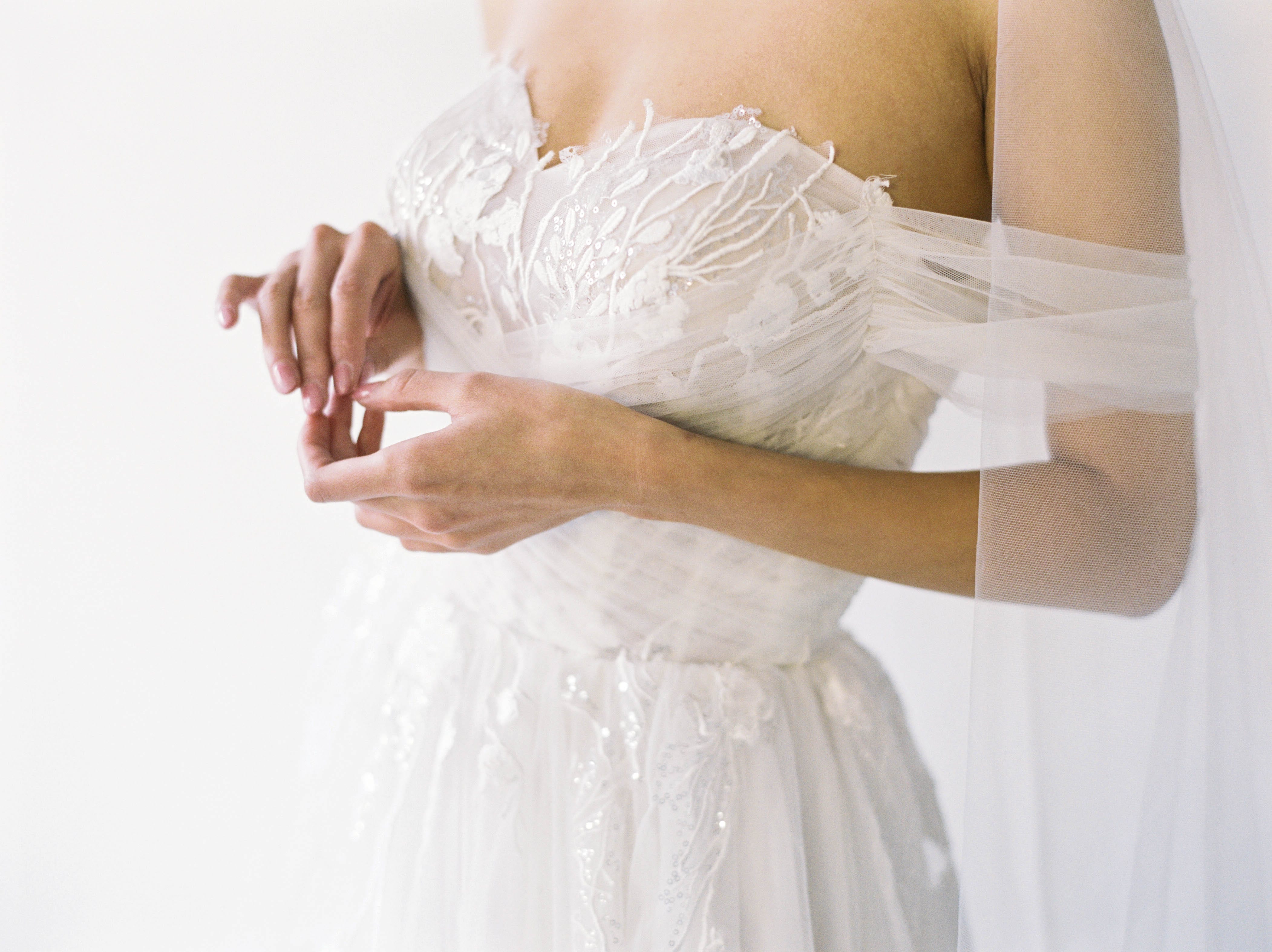 Jinza Bridal Wedding Dress Tulle - A-Line Corset Strapless Wedding Dress Beaded Lace, White