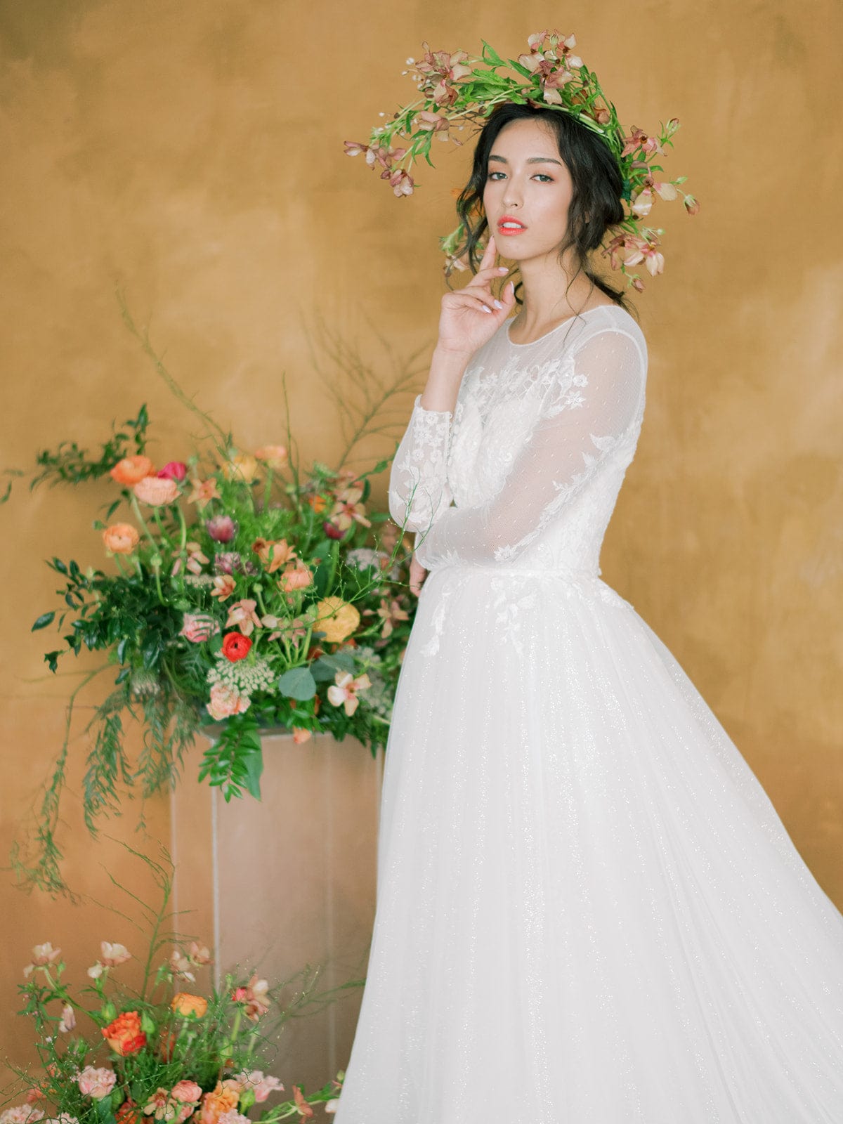 Jinza Bridal Wedding Dress Tulle - Two- Piece Long Sleeves A-Line Wedding Dress, White
