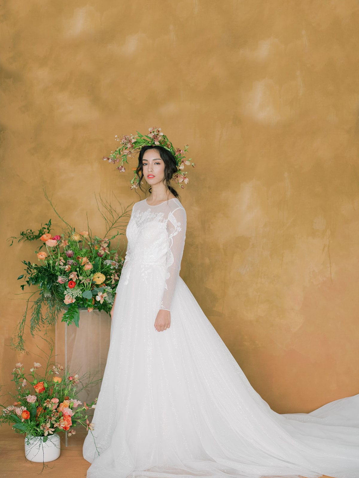 Jinza Bridal Wedding Dress Tulle - Two- Piece Long Sleeves A-Line Wedding Dress, White
