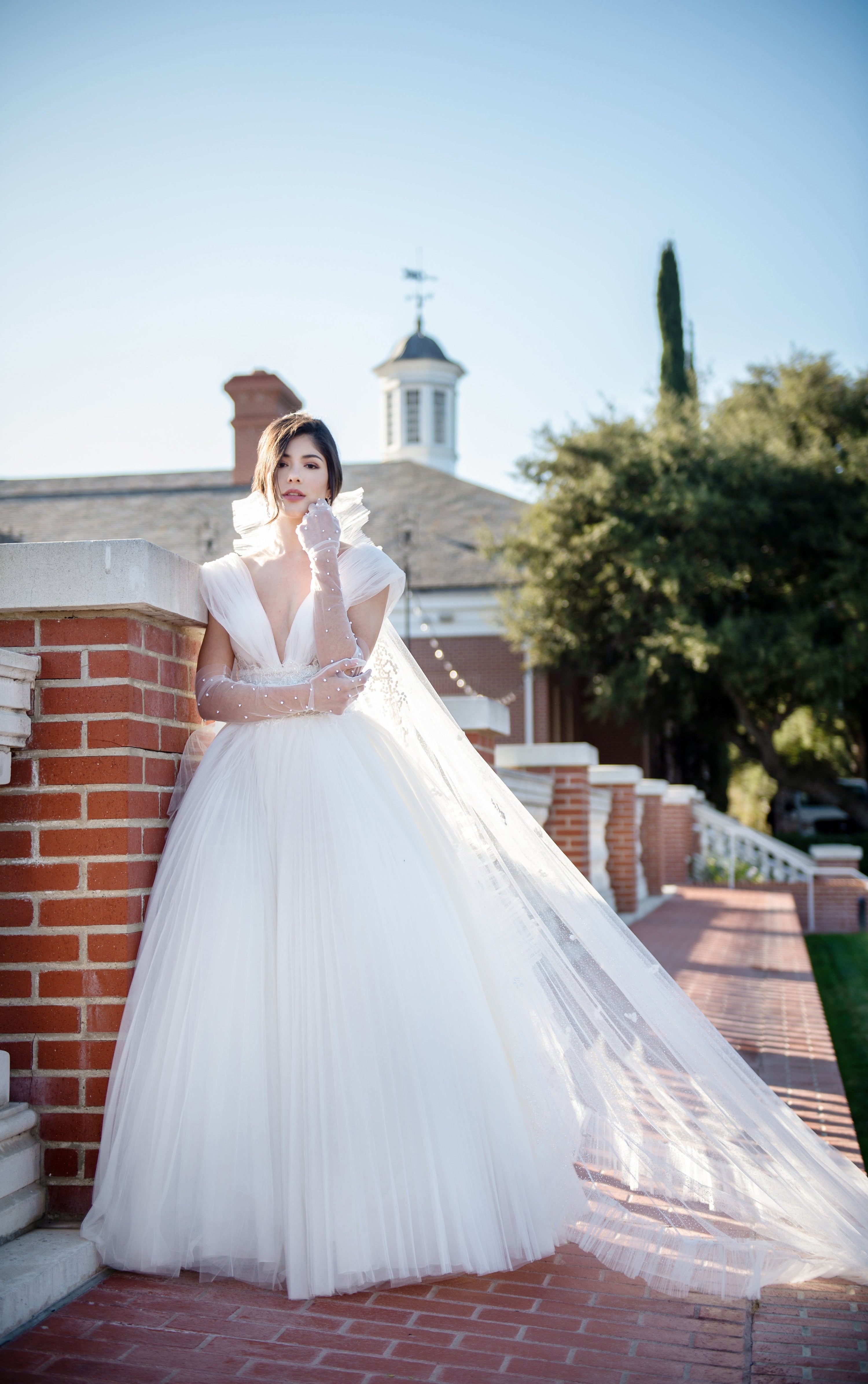Folded Tulle - Simple A-Line V Neck Wedding Dress, White Jinza Bridal Folded Tulle - Simple A-Line V Neck Wedding Dress, White Jinza Bridal