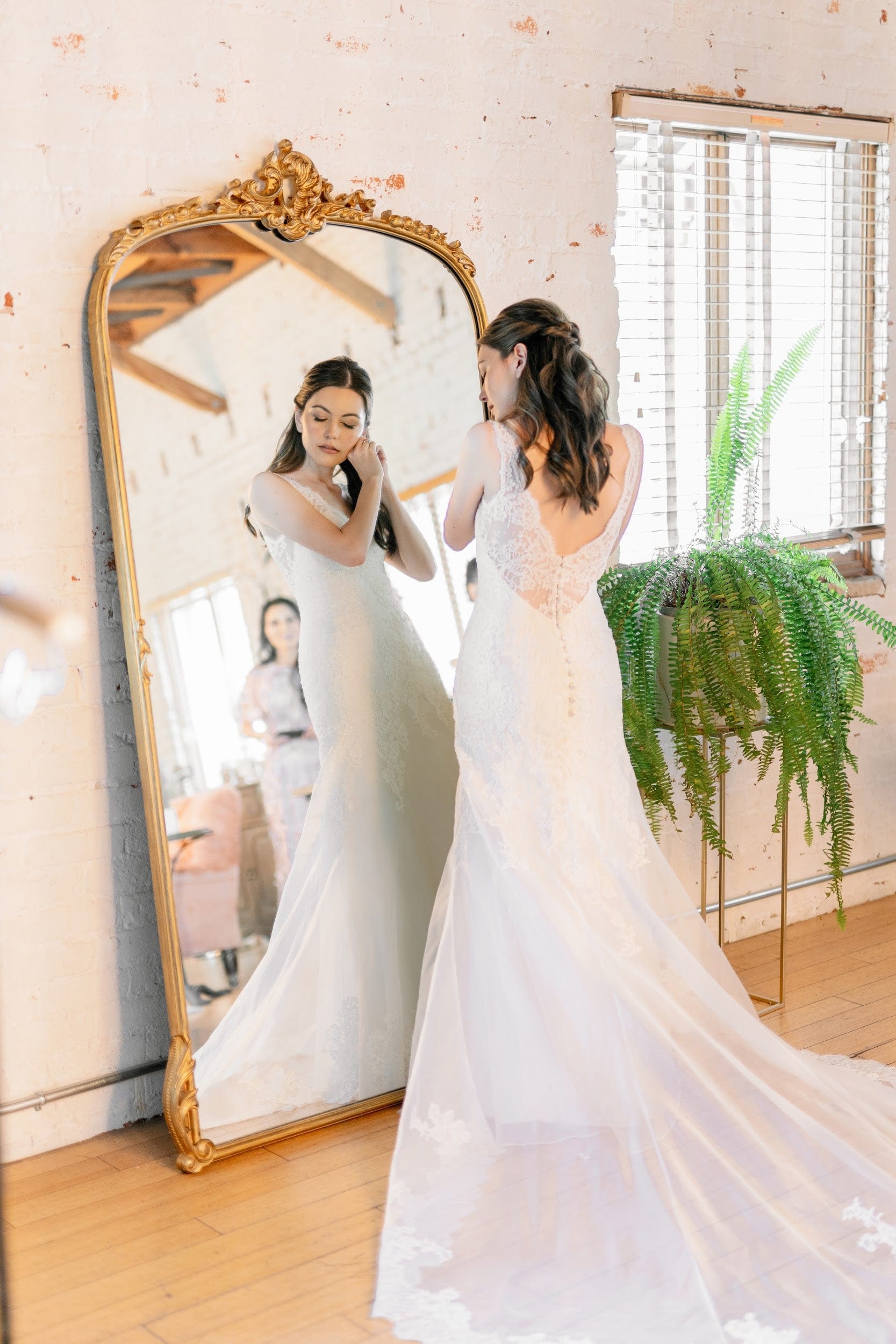 Jinza Bridal French Alencon Lace - Modified A-Line/Drop Waist Open Back Wedding Dress, Offwhite