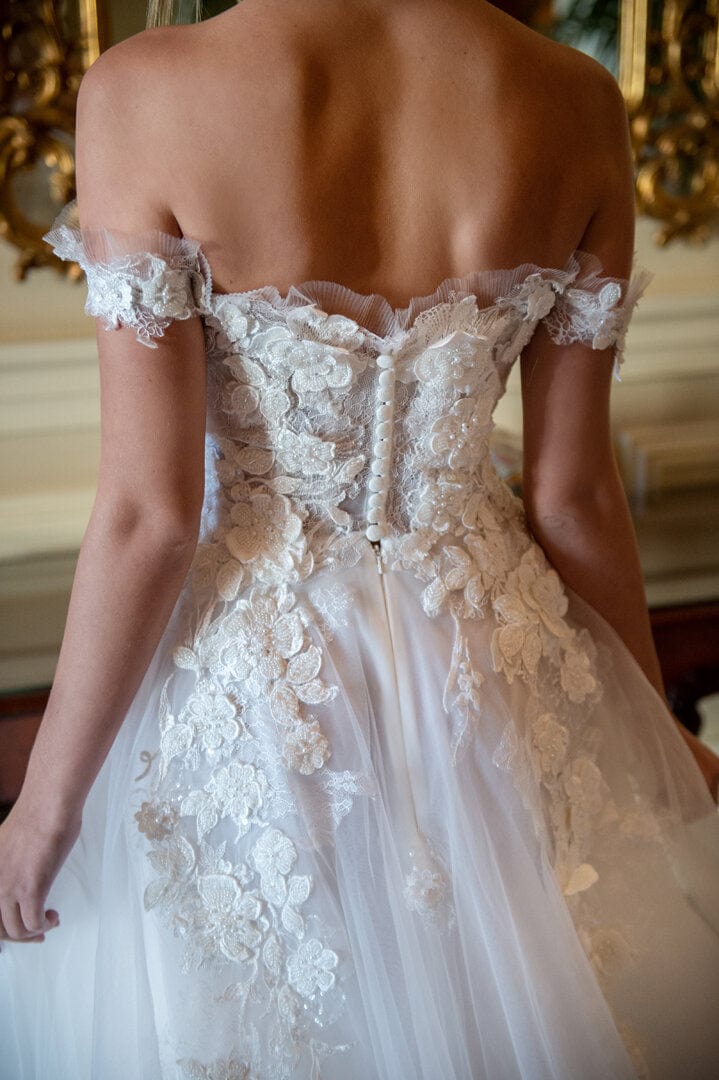 Layered Tulle - A-Line Ball Gown Wedding Dress Off-the-Shoulder Sleeve Jinza Bridal Layered Tulle - A-Line Ball Gown Wedding Dress Off-the-Shoulder Sleeve Jinza Bridal