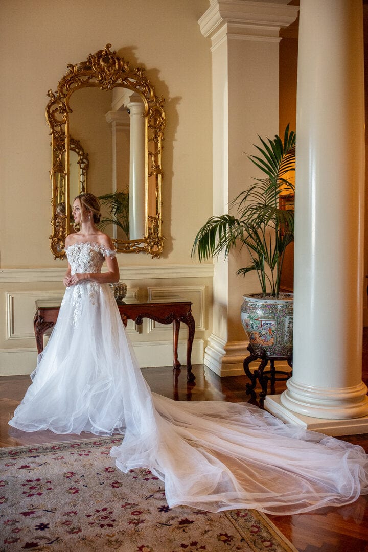 Layered Tulle - A-Line Ball Gown Wedding Dress Off-the-Shoulder Sleeve Jinza Bridal Layered Tulle - A-Line Ball Gown Wedding Dress Off-the-Shoulder Sleeve Jinza Bridal