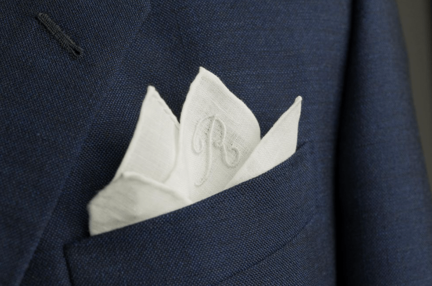 Jinza Bridal Linen - Pocket Square with Hand-Embroidered Initial for Men, White