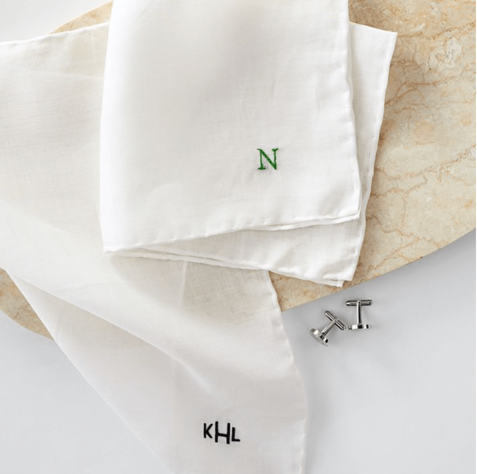 Jinza Bridal Linen - Pocket Square with Machine Embroidery For Men, White