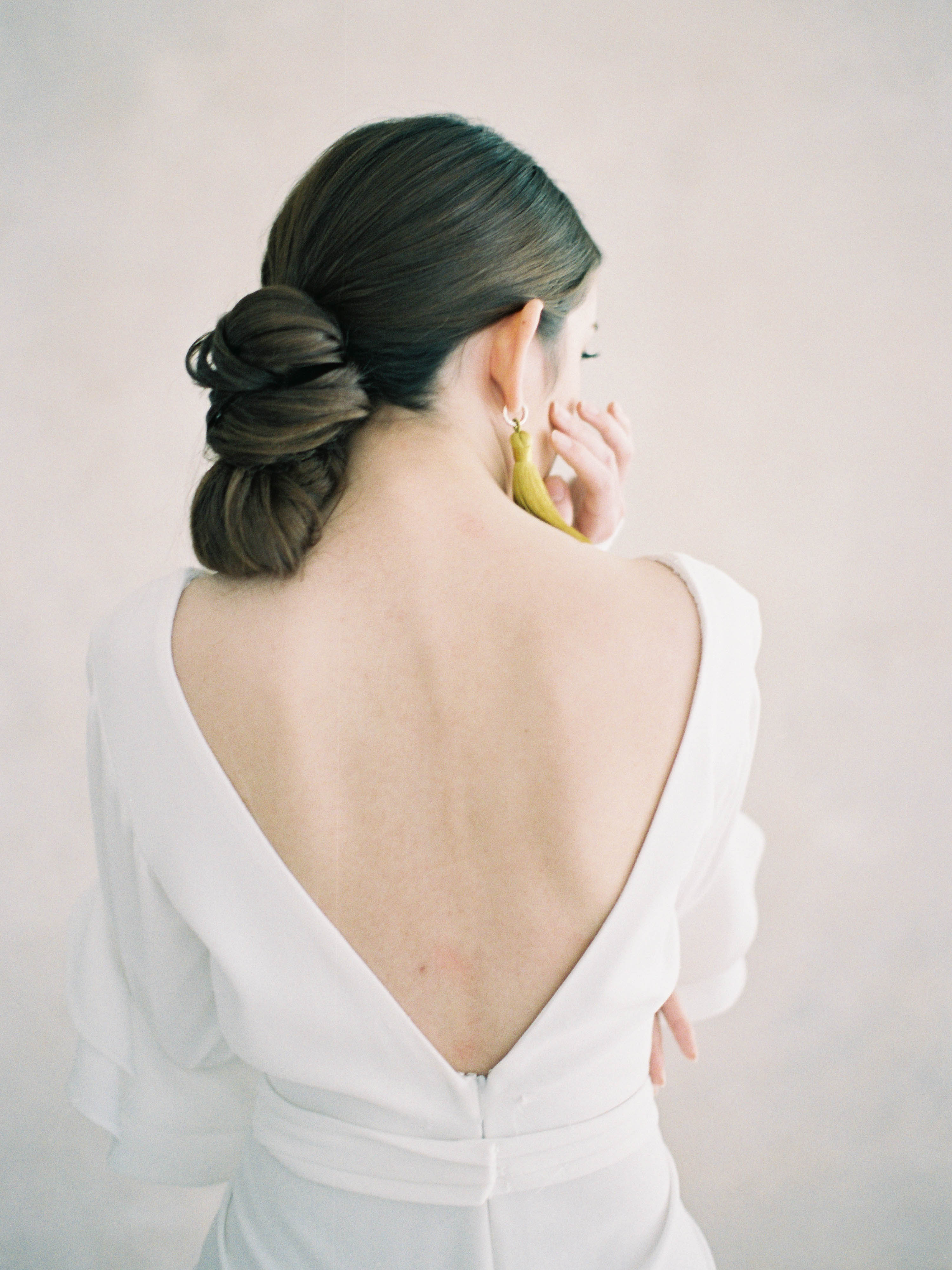 Satin - Low Back Long Sleeve Sheath Wedding Dress, White Jinza Bridal Satin - Low Back Long Sleeve Sheath Wedding Dress, White Jinza Bridal