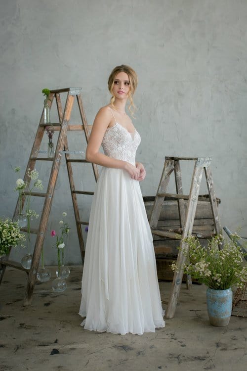 Silk Chiffon Spaghetti Strap Hand-Beaded Sheath Wedding Dress