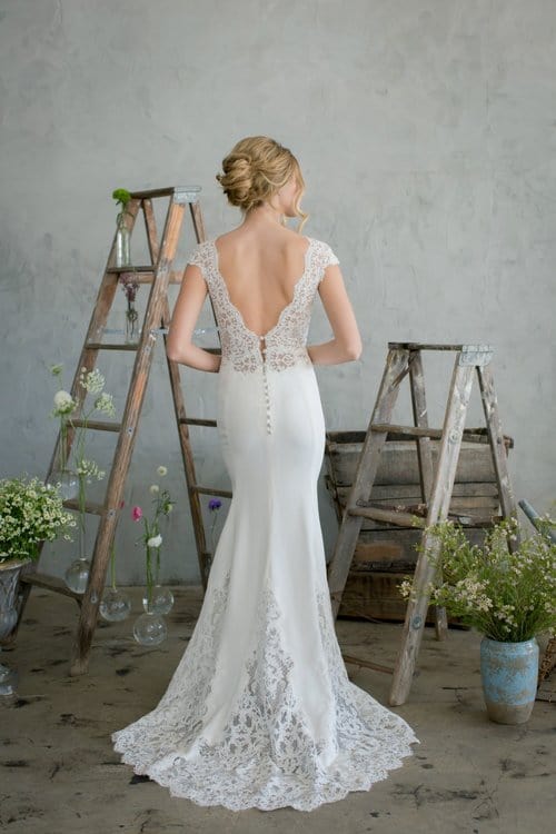 Silk Crepe, Lace - Fitted Trumpet Mermaid Wedding Dress, White