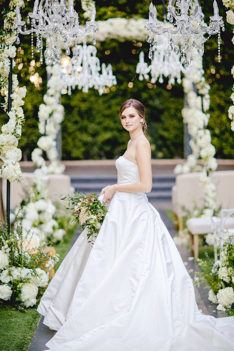 Jinza Bridal Silk Duchess Satin - Strapless Ball Gown Wedding Dress, White