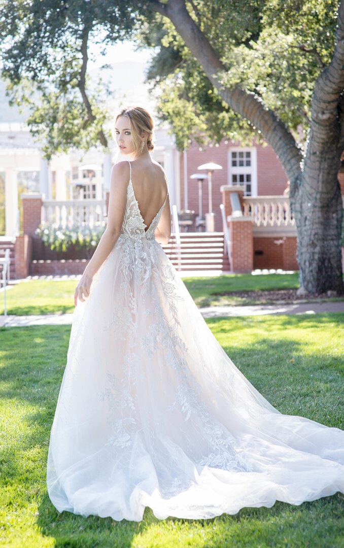 Striped Tulle - A-Line Spaghetti Strap Wedding Dress 3D Floral Lace, B Jinza Bridal Striped Tulle - A-Line Spaghetti Strap Wedding Dress 3D Floral Lace, B Jinza Bridal