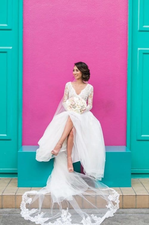 Jinza Bridal Tulle - A-Line Lace V Neckline Long Sleeves Wedding Dress, White