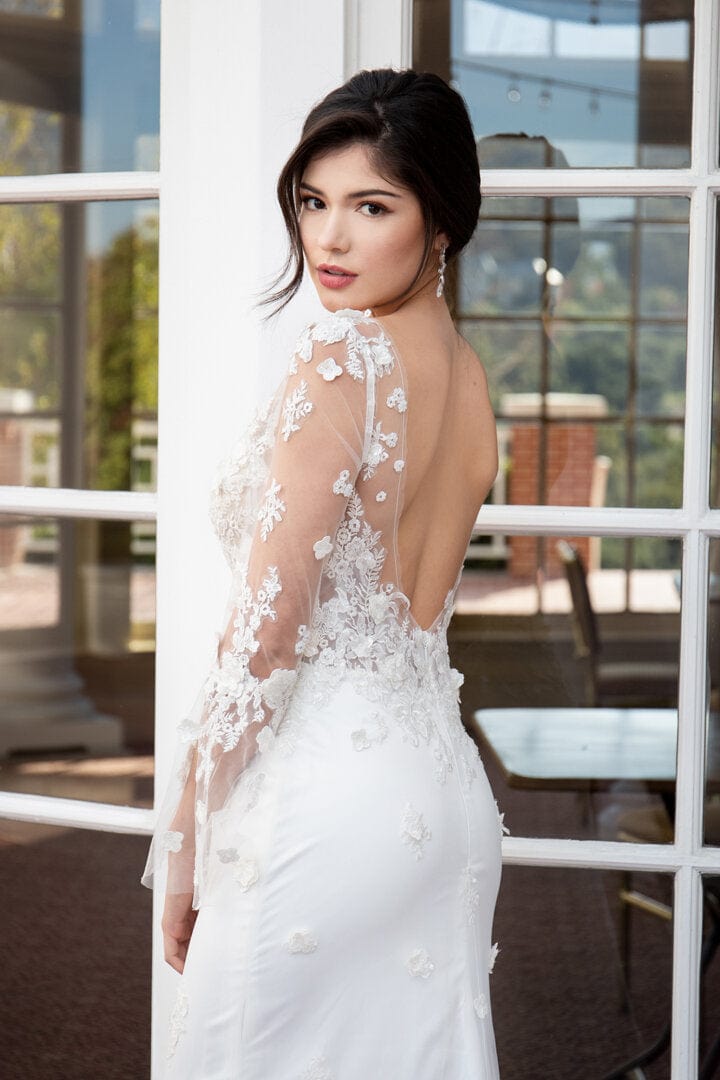 Long Sleeve Tulle Mini Dress with Detachable Ruffle Train – HAREM's Brides