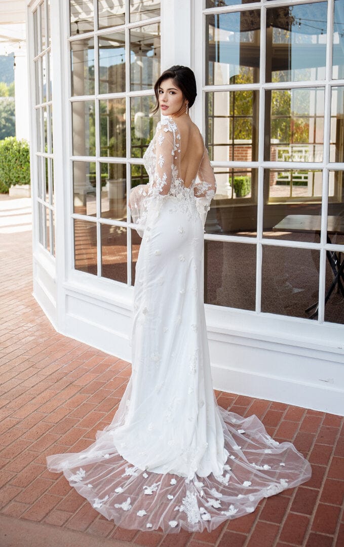Tulle and Crepe Fitted Lace Mermaid Wedding Dress Long Sleeve