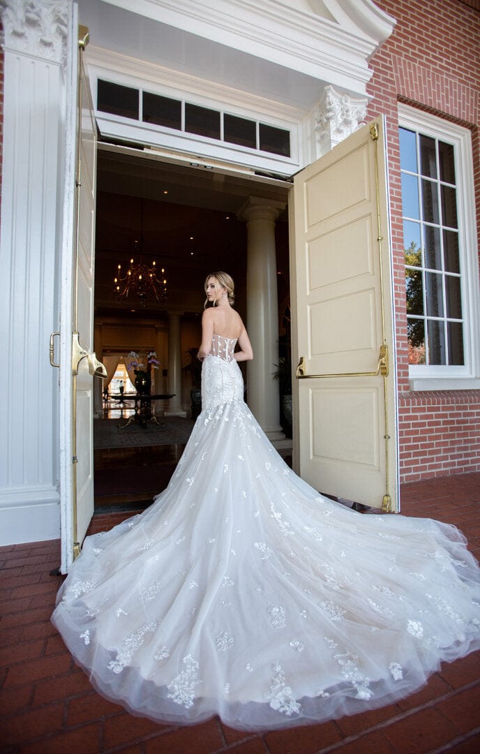 two piece mermaid wedding dress Corseted Fit-and-Flare Wedding Dress with Pointed Neckline