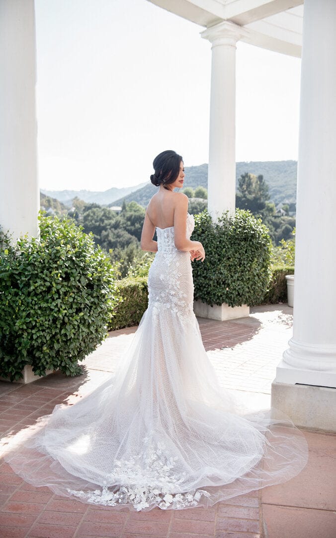 Tulle - Mermaid Sweetheart Sparkly 3D Lace Wedding Dress, White Jinza Bridal Tulle - Mermaid Sweetheart Sparkly 3D Lace Wedding Dress, White Jinza Bridal