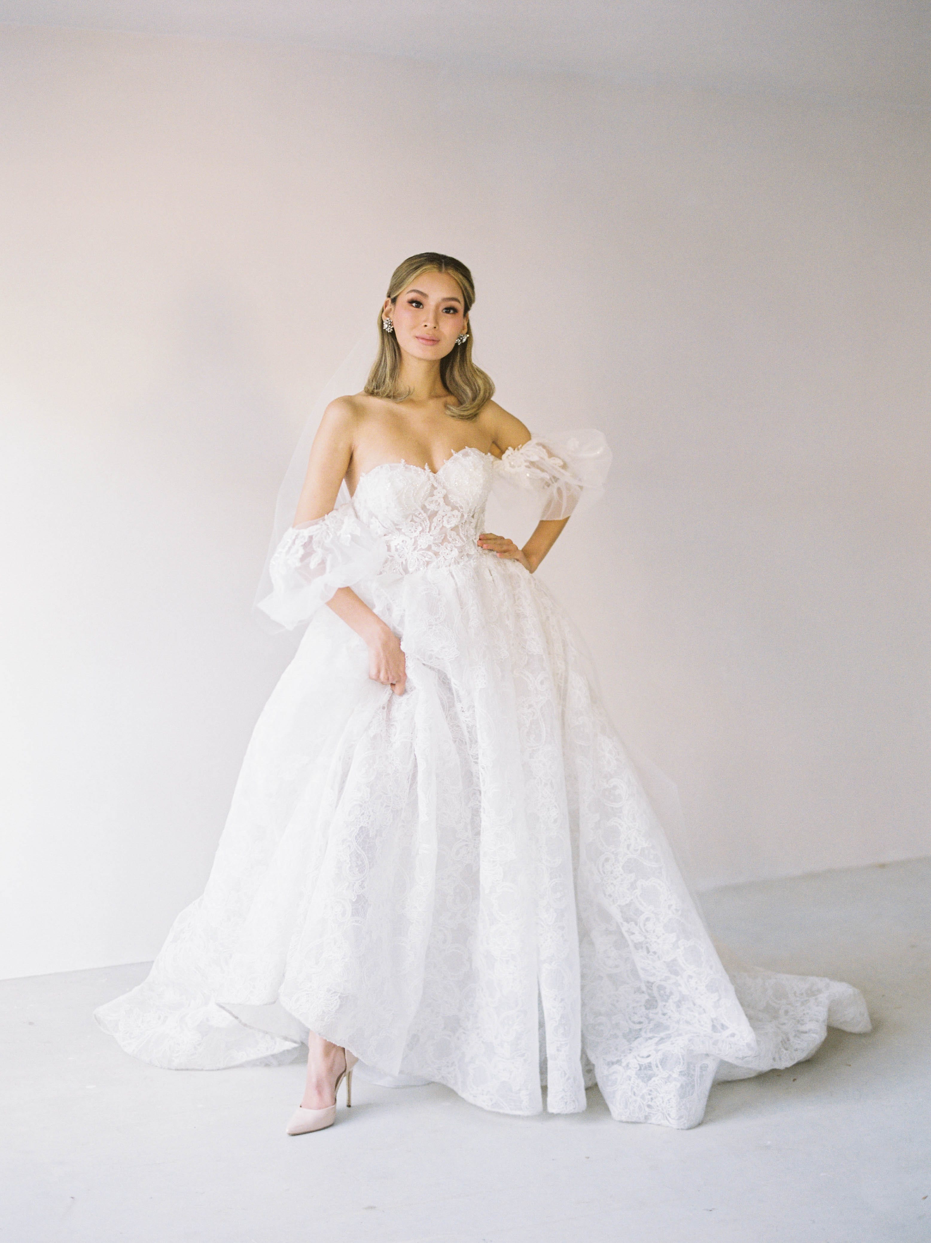 Jinza Bridal Wedding Dress Lace - Strapless Sweetheart Ball Gown Wedding Dress Detachable Sleeves, White