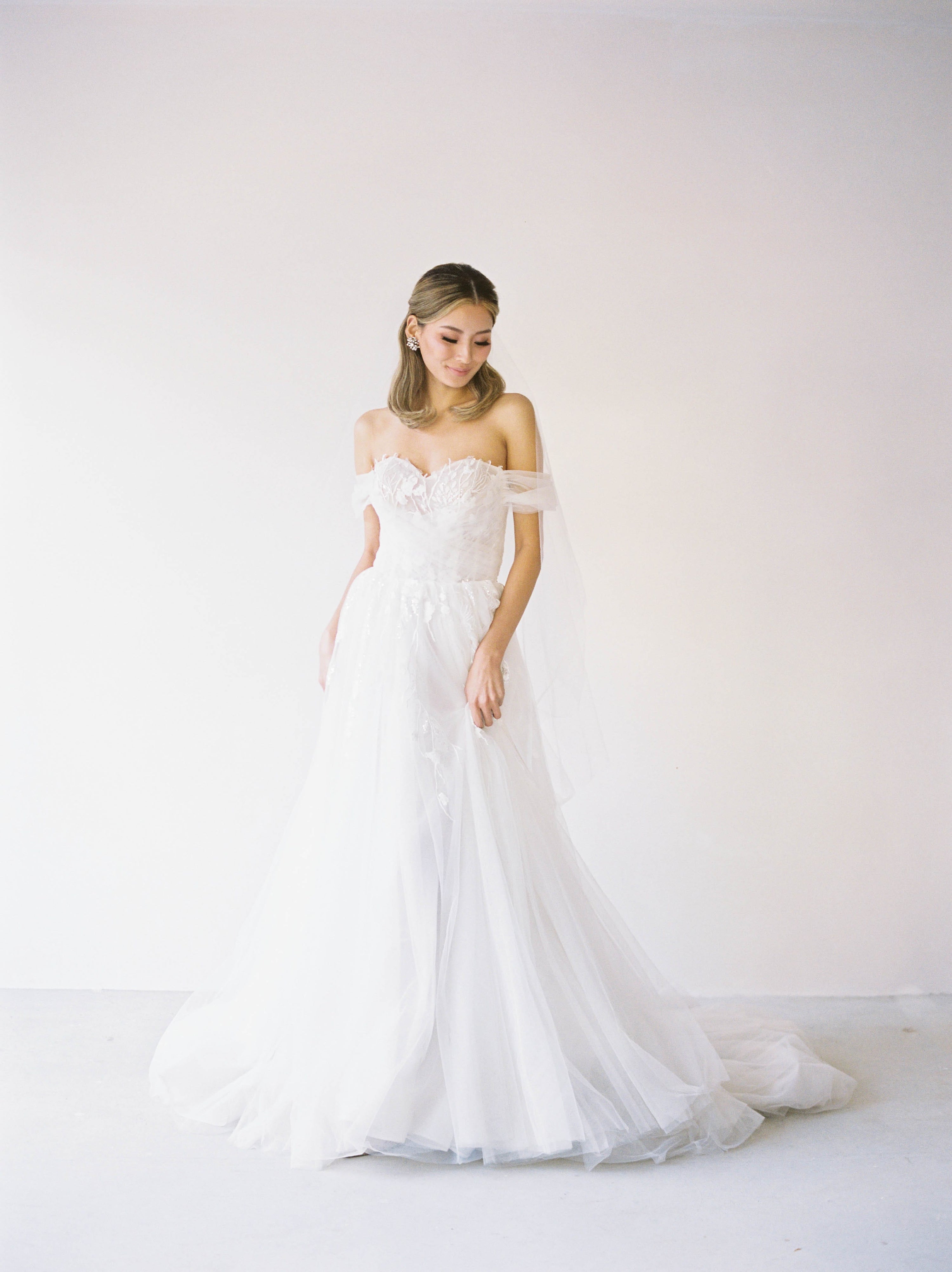 Tulle - A-Line Corset Strapless Wedding Dress Beaded Lace, White Jinza Bridal Tulle - A-Line Corset Strapless Wedding Dress Beaded Lace, White Jinza Bridal